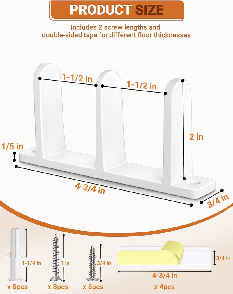 MERDTTES 4 Pack Plastic Siding Closet Door Floor Guide, Universal Fit for 1-3/8" Width Doors, Keep Sliding Door Stable with Screws in Two Sizes, Solutions for Home Closet Door Track, White - Image 2